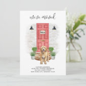 We hebben Golden Doodle Red Door Dog verhuisd Aankondiging (Staand voorkant)