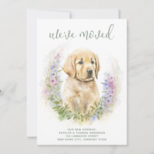 We hebben Golden Retriever Puppy Dog Moving verpla Aankondiging (Voorkant)