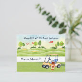 We hebben Golf Cart Greens Budget Move verplaatst Aankondiging (Staand voorkant)