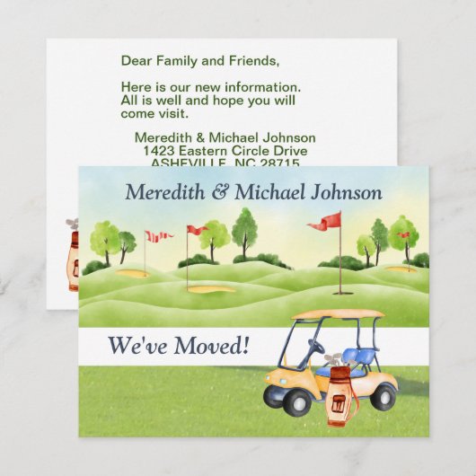 We hebben Golf Cart Greens Budget Move verplaatst Aankondiging (Voorkant / Achterkant)