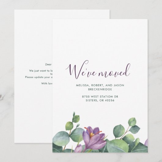 We hebben Green Paars Floral New Home verplaatst Aankondiging (Voorkant / Achterkant)