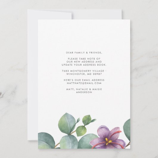 We hebben Greenery Eucalyptus Floral Moving Aankondiging (Achterkant)