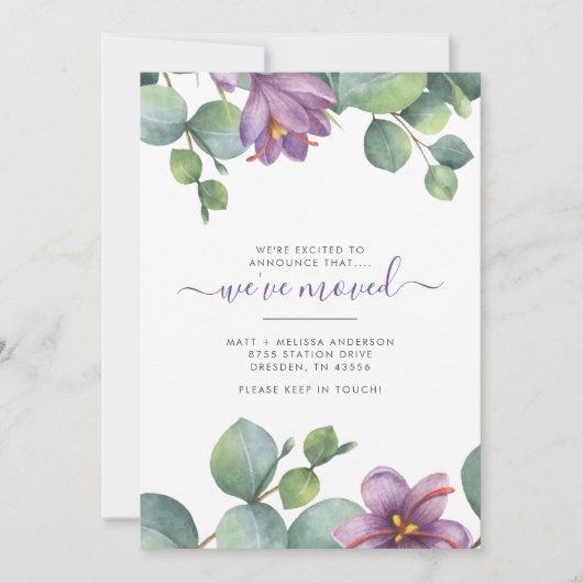 We hebben Greenery Eucalyptus Floral Moving Aankondiging (Voorkant)