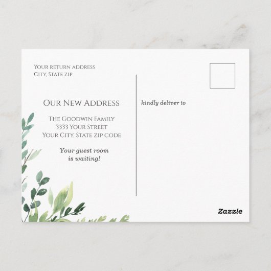 We hebben Greenery Moving Announcement verplaatst Briefkaart (Achterkant)