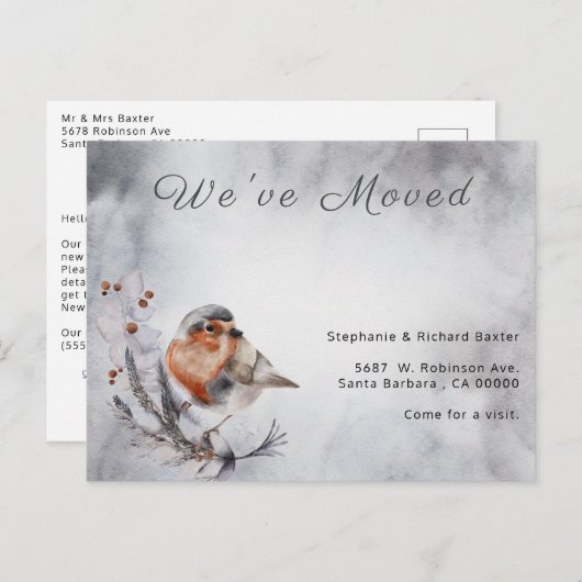 We hebben Grey New Home Bewegd. Aankondigingskaart (Voorkant / Achterkant)