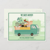 We hebben groene vrachtwagen op de weg verplaatst  aankondigingskaart (Voorkant / Achterkant)