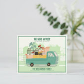 We hebben groene vrachtwagen op de weg verplaatst  aankondigingskaart (Staand voorkant)