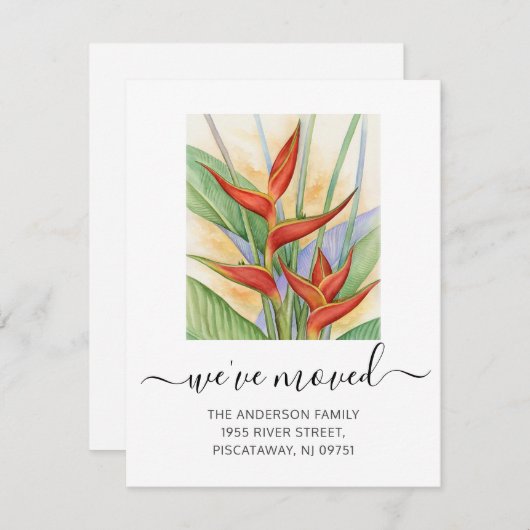 We hebben Heliconia Floral Script verplaatst Aankondiging (Voorkant / Achterkant)