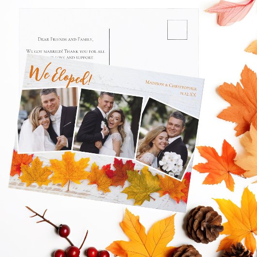 We hebben Herfst Leaf Pas getrouwd Foto Collage We Briefkaart