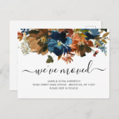 We hebben Herfst Navy Blue Brown Floral Moving Aankondigingskaart (Voorkant / Achterkant)