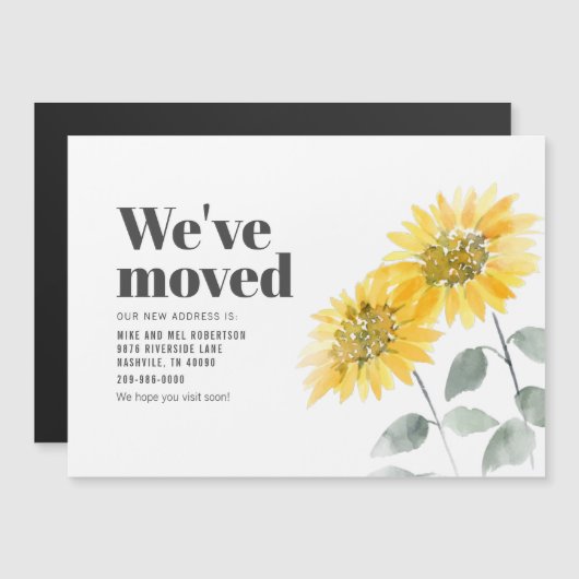 We hebben het adres Sunflower Moving Announcement  Magnetische Uitnodiging (Voorkant / Achterkant)