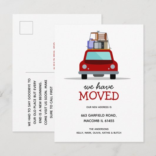 We hebben het adres van de nieuwe autofamilie verp aankondigingskaart (Voorkant / Achterkant)