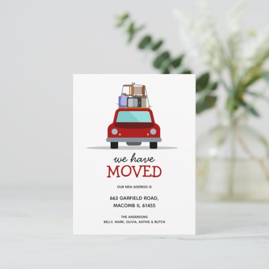 We hebben het adres van de nieuwe autofamilie verp aankondigingskaart (Staand voorkant)