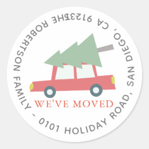 We hebben het adres van Red Car met kerstboomvakan Ronde Sticker