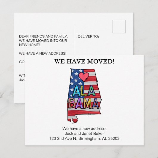 We hebben het Briefkaart van Alabama verplaatst (Voorkant / Achterkant)