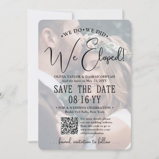 We hebben het gedaan. QR Code Weddenschappen Save The Date (Voorkant)