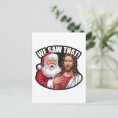 WE HEBBEN HET GEZIEN! Kerstman en Jezus kijken alt Briefkaart (Staand voorkant)