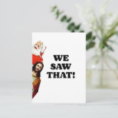 WE HEBBEN HET GEZIEN! Kerstman en Jezus kijken alt Briefkaart (Staand voorkant)