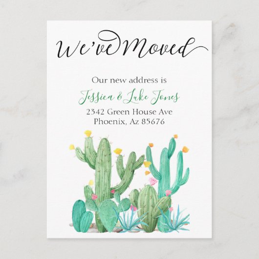 We hebben het New Address Announcement House Cactu Aankondigingskaart (Voorkant)