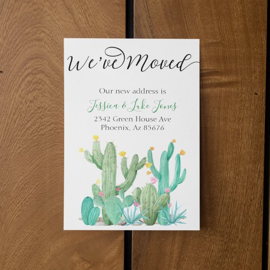 We hebben het New Address Announcement House Cactu Aankondigingskaart