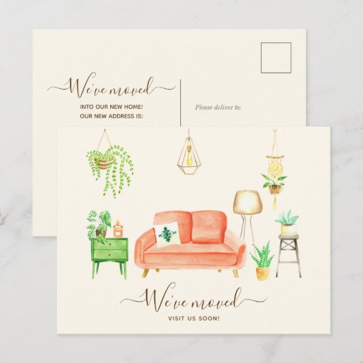 We hebben het nieuwe adres Cute Boho Interior Home Feestdagenkaart (Voorkant / Achterkant)