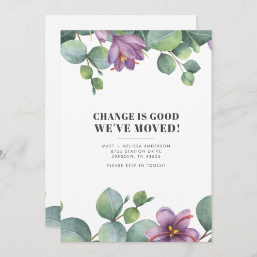 We hebben het nieuwe adres Eucalyptus Greenery Mov Aankondiging (Voorkant / Achterkant)