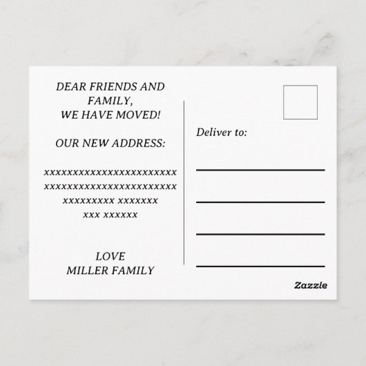 We hebben het nieuwe adres verplaatst en de aankon briefkaart (Achterkant)