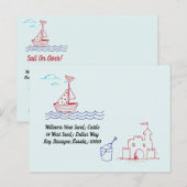 We hebben het nieuwe thuisadres Sail Boat verplaat Aankondigingskaart (Voorkant / Achterkant)