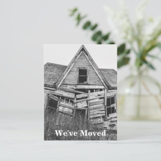 We hebben het oude, smerige huis verplaatst. aankondigingskaart (Staand voorkant)