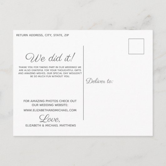 We hebben het script aangepast foto bruiloft bedan aankondigingskaart (Achterkant)