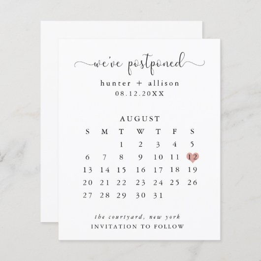 We hebben het uitgesteld | Agenda sparen de datum (Voorkant / Achterkant)