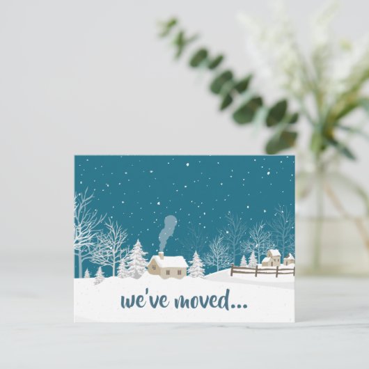 We hebben het winterhuis verplaatst in sneeuwveran aankondigingskaart (Staand voorkant)