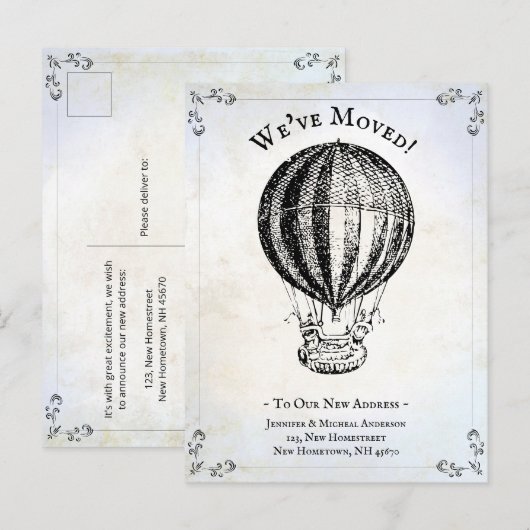 We hebben heteluchtballon Funny verplaatst Aankondigingskaart (Voorkant / Achterkant)