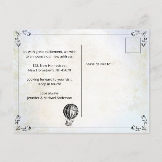 We hebben heteluchtballon Funny verplaatst Aankondigingskaart (Achterkant)