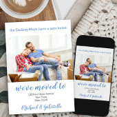 We hebben Home Custom Photo Blue New Address verpl Aankondiging
