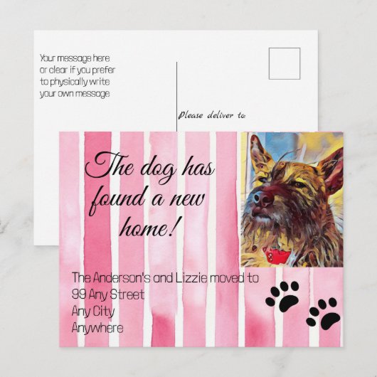 We hebben huisdier foto nieuwe adres bericht verpl aankondigingskaart (Voorkant / Achterkant)