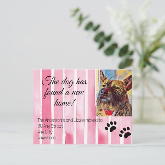 We hebben huisdier foto nieuwe adres bericht verpl aankondigingskaart (Staand voorkant)