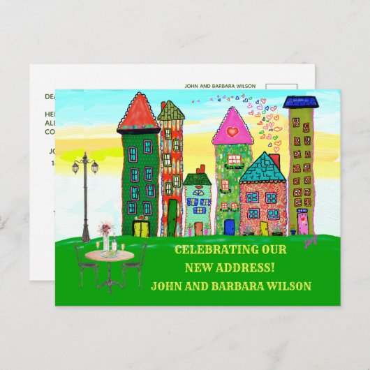 We hebben huizen van het stadsappartement verplaat aankondigingskaart (Voorkant / Achterkant)