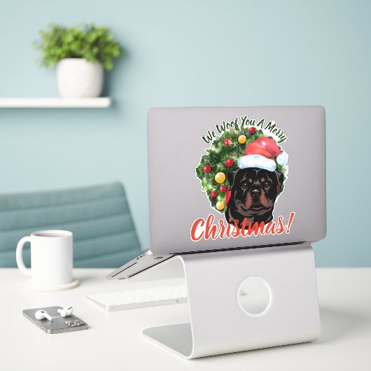 We hebben jullie prettige kerstrottweiler gegeven sticker (Laptop op bureau)