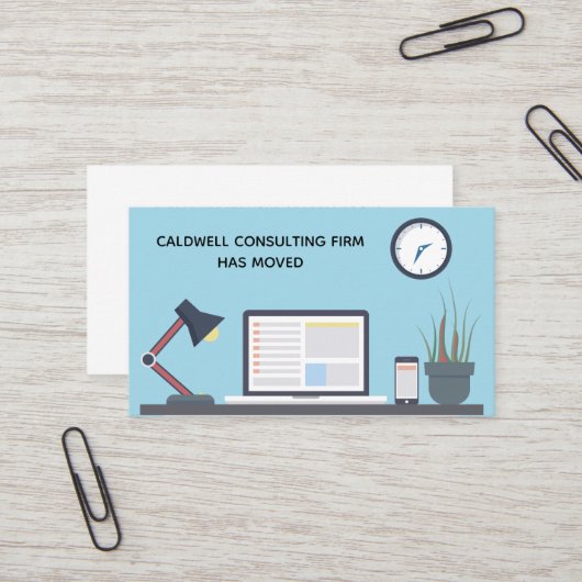 We hebben kantoren Schattige Blue Desk verplaatst Visitekaartje (Voorkant / Achterkant in situ)