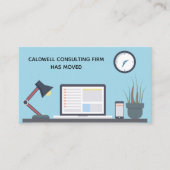 We hebben kantoren Schattige Blue Desk verplaatst Visitekaartje (Voorkant)