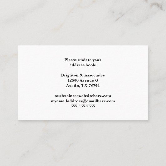 We hebben kantoren verhuisd zwart wit verhuizen visitekaartje (Achterkant)