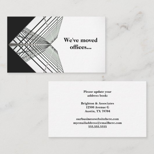 We hebben kantoren verhuisd zwart wit verhuizen visitekaartje (Voorkant / Achterkant)