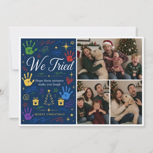 We hebben Kerstmis geprobeerd | Grappige gezinsfot Feestdagenkaart (Voorkant)