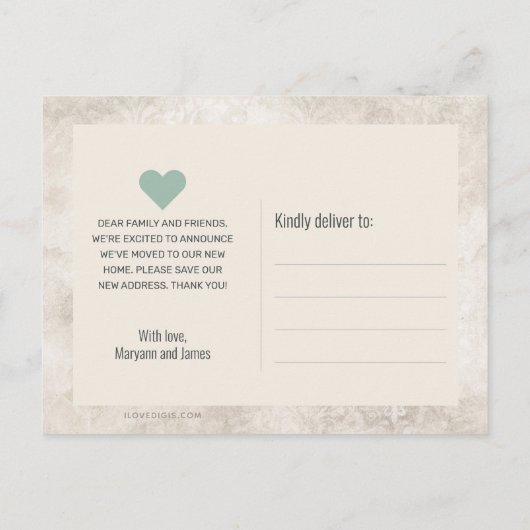 We hebben Key Damask Adreswijziging verplaatst Aankondigingskaart (Achterkant)