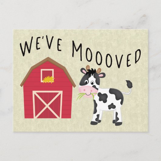 We hebben Koe bespoedigd met Barn Change of Addres Briefkaart (Voorkant)