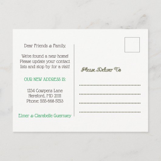 We hebben Koeien en Barn New Address Briefkaart ve (Achterkant)