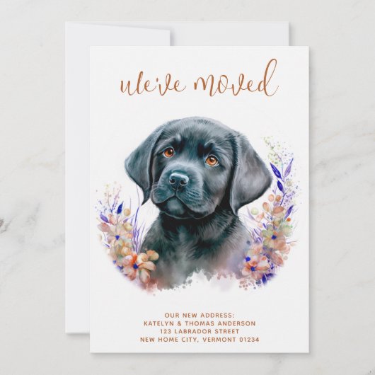We hebben Labrador Puppy Boho Floral Dog Moving ve Aankondiging (Voorkant)