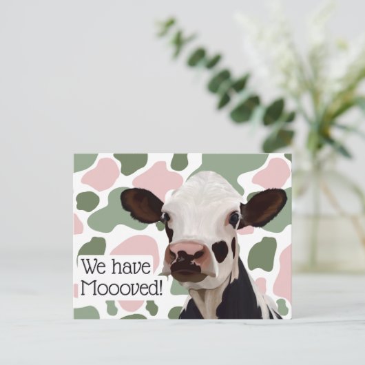 We hebben leuke en grappige aankondiging verplaats briefkaart (Staand voorkant)