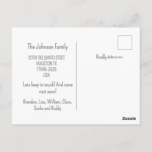 We hebben leuke en grappige aankondiging verplaats briefkaart (Achterkant)